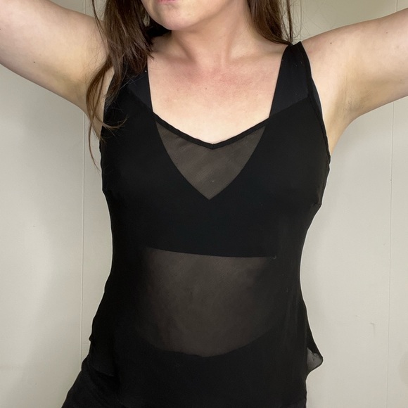 Vintage Tops - Y2K Sheer Black Cami Sleeveless Tank Top Size Medium